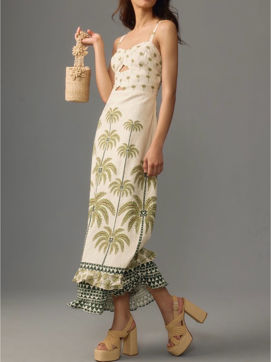 FARM Rio Dresses & Skirts - New With Tags FARM Rio Cream Maxi Dress with Green Palm Print